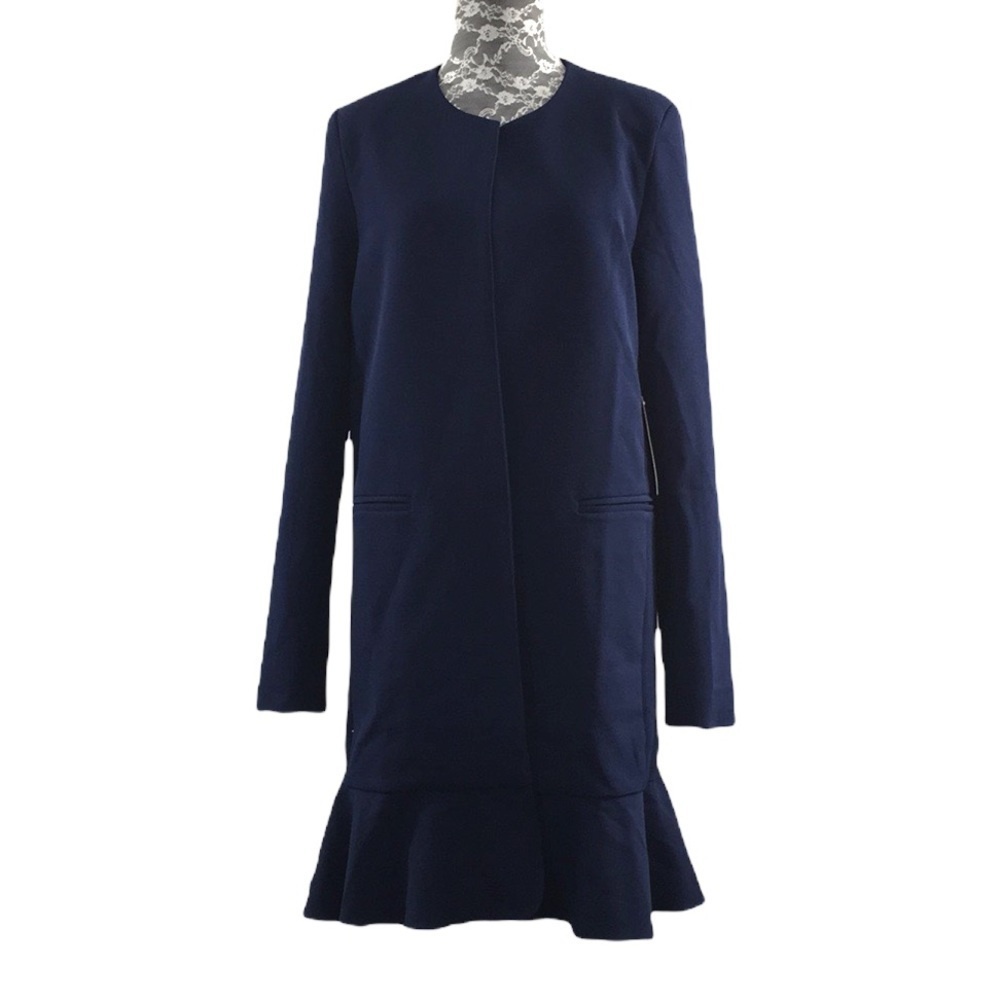 Lulus Blue Tunic Dress Jacket Womens Large Peplum Hem‎ Longline Open Front